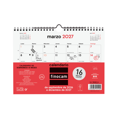 Calendario Neutro Pared 16 Meses 2026 2027
