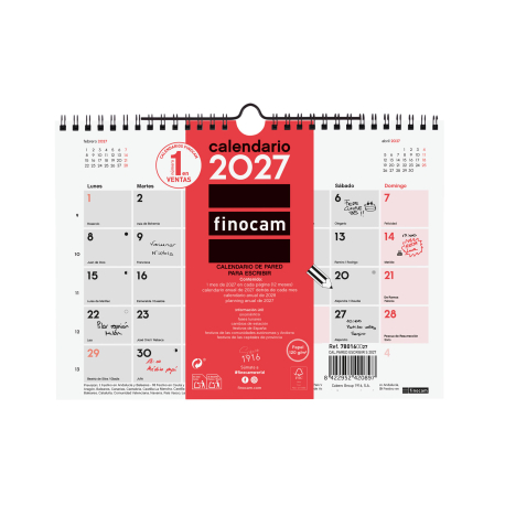 Calendario Neutro de Pared para Escribir 2027