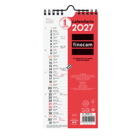 Calendario Neutro de Pared para Escribir 2027