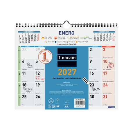 Calendario Color de Pared para Escribir 2027